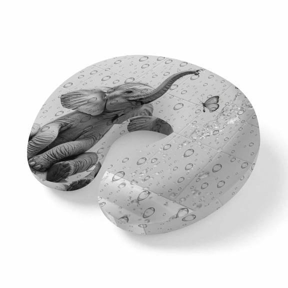 Neck Pillow Ergonomic Memory Foam U Shaped Pillows,Abstract Funny Elephant Bathtub Soft Portable Neck Head Support Cushion Pillow for Travel Airplane Car Office Use,Modern Animal Art