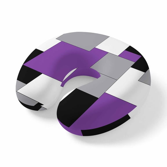 Neck Pillow Ergonomic Memory Foam U Shaped Pillows,Abstract Splicing Purple White Grey Square Blocks Soft Portable Neck Head Support Cushion Pillow for Travel Airplane Car Office Use,Art Plaid