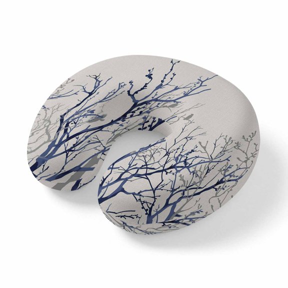 Neck Pillow Ergonomic Memory Foam U Shaped Pillows,Abstract Tree Branch Silhouette Soft Portable Neck Head Support Cushion Pillow for Travel Airplane Car Office Use,Watercolor Forest Bird