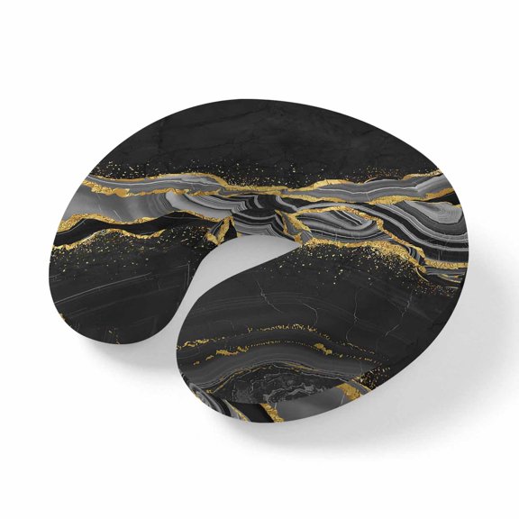 Neck Pillow Ergonomic Memory Foam U Shaped Pillows,Black Gold Marble Texture Pattern Soft Portable Neck Head Support Cushion Pillow for Travel Airplane Car Office Use,Classic Geometric Line