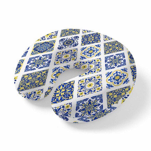 Neck Pillow Ergonomic Memory Foam U Shaped Pillows,Blue Geometric Vintage Pattern Soft Portable Neck Head Support Cushion Pillow for Travel Airplane Car Office Use,Classical Brick Texture