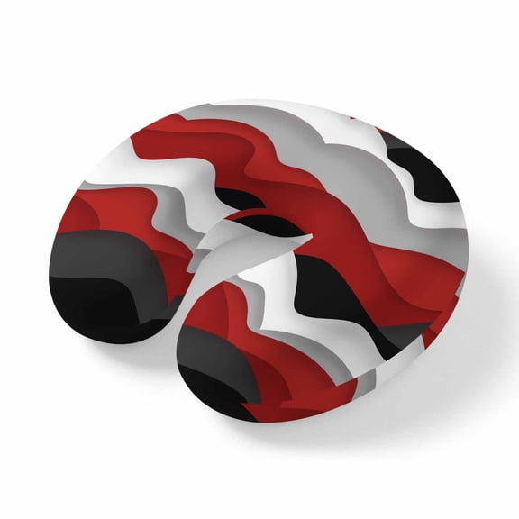 Neck Pillow Ergonomic Memory Foam U Shaped Pillows,Burgundy Red Gradient Ripple Soft Portable Neck Head Support Cushion Pillow for Travel Airplane Car Office Use,Abstract Geometric