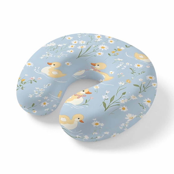 Neck Pillow Ergonomic Memory Foam U Shaped Pillows,Cartoon Cute Duck Flower Soft Portable Neck Head Support Cushion Pillow for Travel Airplane Car Office Use,Farm Animals on Blue Lake
