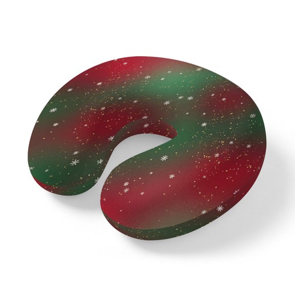 Neck Pillow Ergonomic Memory Foam U Shaped Pillows,Christmas Snowflake Green to Red Gradient Soft Portable Neck Head Support Cushion Pillow for Travel Airplane Car Office Use,Bokeh Style