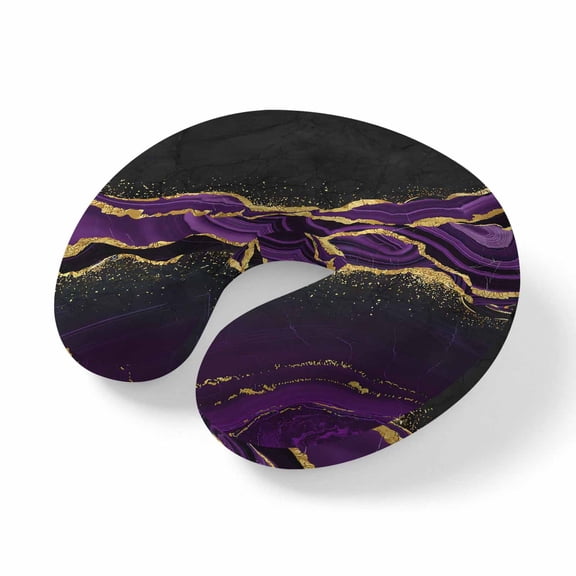 Neck Pillow Ergonomic Memory Foam U Shaped Pillows,Classic Marble Texture Pattern Soft Portable Neck Head Support Cushion Pillow for Travel Airplane Car Office Use,Purple Black Gold
