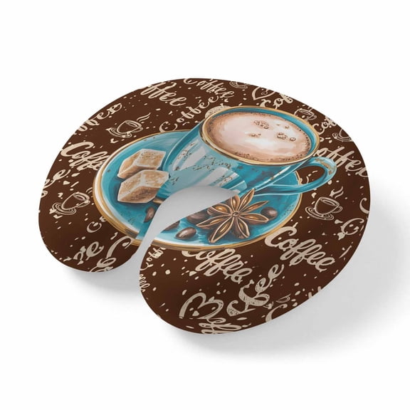Neck Pillow Ergonomic Memory Foam U Shaped Pillows,Country Coffee Sugar Blue Cup Soft Portable Neck Head Support Cushion Pillow for Travel Airplane Car Office Use,Farmhouse Graffiti Art Brown Back