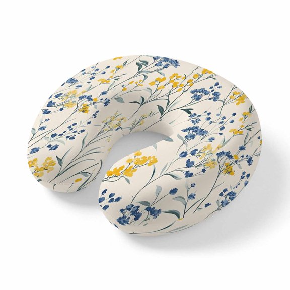Neck Pillow Ergonomic Memory Foam U Shaped Pillows,Country Farm Watercolor Flowers Soft Portable Neck Head Support Cushion Pillow for Travel Airplane Car Office Use,Retro Yellow Blue Floral
