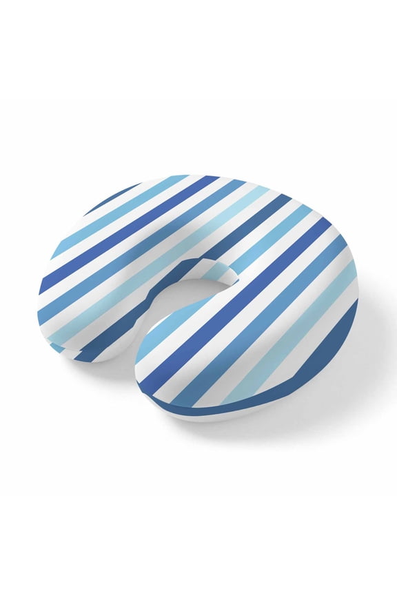 Neck Pillow Ergonomic Memory Foam U Shaped Pillows,Dark Blue Gradient Stripe Soft Portable Neck Head Support Cushion Pillow for Travel Airplane Car Office Use,White Line Geometric