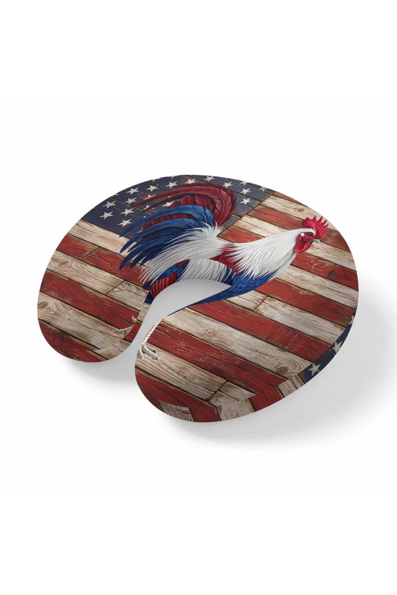 Neck Pillow Ergonomic Memory Foam U Shaped Pillows,Farmhouse Patriotic Chicken Soft Portable Neck Head Support Cushion Pillow for Travel Airplane Car Office Use,American Flag Vintage Wood Board
