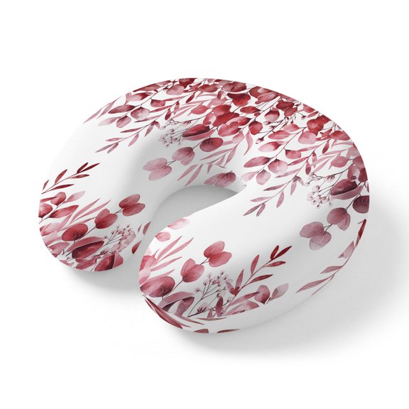 Neck Pillow Ergonomic Memory Foam U Shaped Pillows,Farmhouses Red Leaves Plants Soft Portable Neck Head Support Cushion Pillow for Travel Airplane Car Office Use,Eucalyptus Leaf Flower