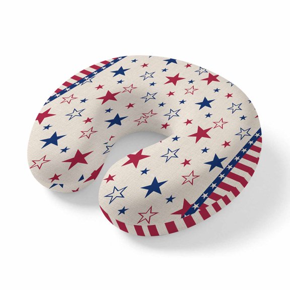 Neck Pillow Ergonomic Memory Foam U Shaped Pillows,Independence Day Stars and Stripes Patriotic Soft Portable Neck Head Support Cushion Pillow for Travel Airplane Car Office Use,Retro Linen
