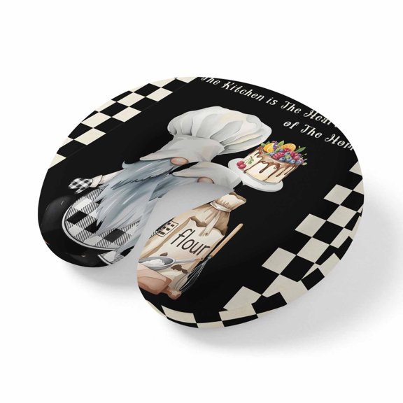 Neck Pillow Ergonomic Memory Foam U Shaped Pillows,Kitchen Chef Gnome Dessert Soft Portable Neck Head Support Cushion Pillow for Travel Airplane Car Office Use,Vintage Black White Buffalo Plaid