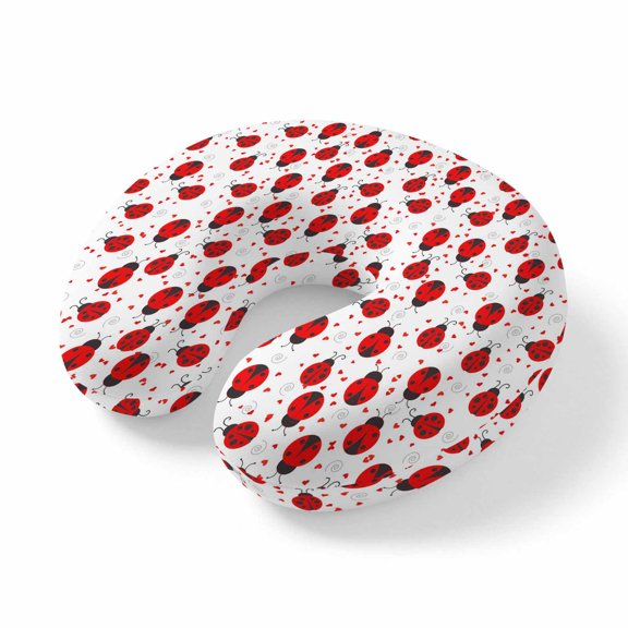 Neck Pillow Ergonomic Memory Foam U Shaped Pillows,Red Seven Star Ladybirds Soft Portable Neck Head Support Cushion Pillow for Travel Airplane Car Office Use,Country Insects Pattern