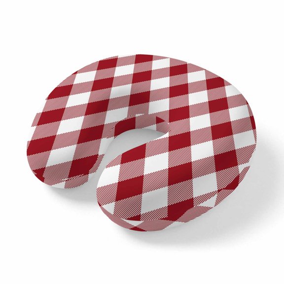 Neck Pillow Ergonomic Memory Foam U Shaped Pillows,Red and White Plaid Soft Portable Neck Head Support Cushion Pillow for Travel Airplane Car Office Use,Buffalo Check Tartan