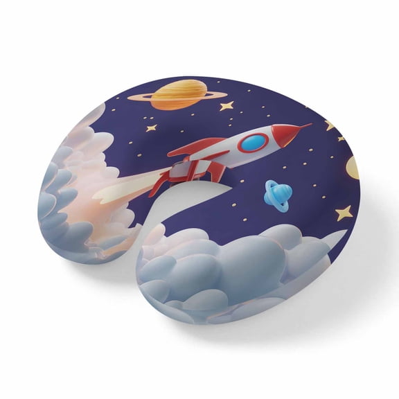 Neck Pillow Ergonomic Memory Foam U Shaped Pillows,Rocket Space Universe Planet Soft Portable Neck Head Support Cushion Pillow for Travel Airplane Car Office Use,Night Star Cartoon Style