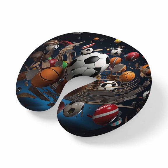 Neck Pillow Ergonomic Memory Foam U Shaped Pillows,Sports Theme Soccer Rugby Basketball Soft Portable Neck Head Support Cushion Pillow for Travel Airplane Car Office Use,Ball Sport Pattern