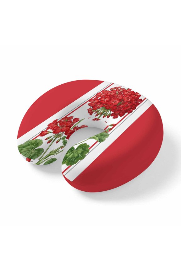 Neck Pillow Ergonomic Memory Foam U Shaped Pillows,Spring Summer Flowers Geranium Soft Portable Neck Head Support Cushion Pillow for Travel Airplane Car Office Use,Red Geometric Striped