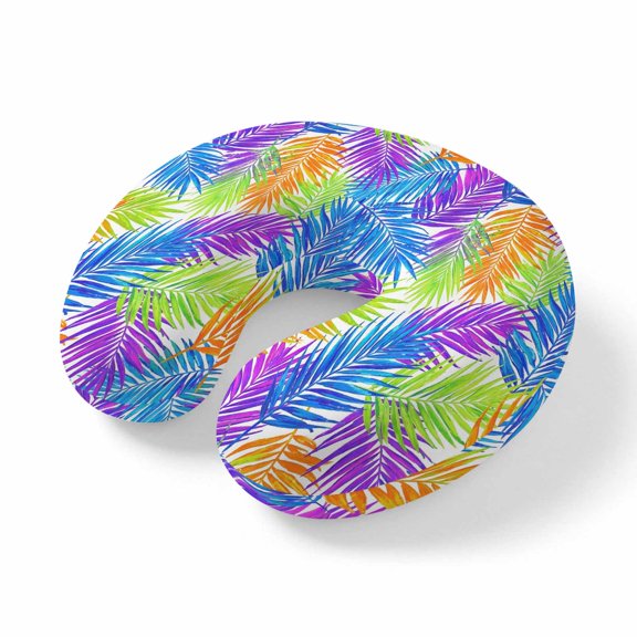 Neck Pillow Ergonomic Memory Foam U Shaped Pillows,Summer Colorful Palm Leaves Soft Portable Neck Head Support Cushion Pillow for Travel Airplane Car Office Use,Abstract Boho Plants