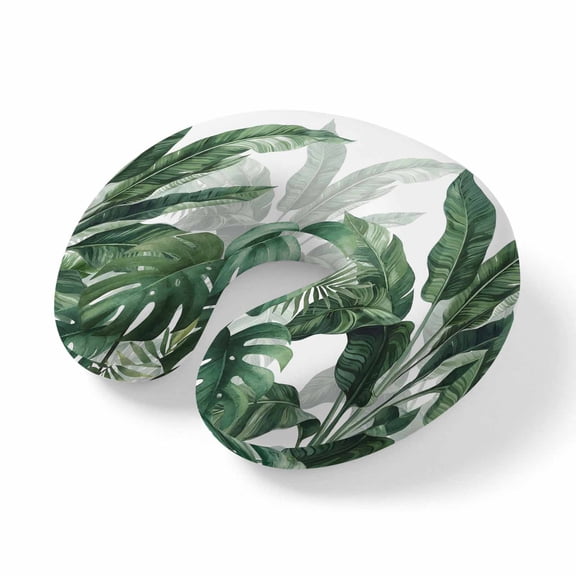 Neck Pillow Ergonomic Memory Foam U Shaped Pillows,Tropical Plants Monstera Deliciosa Soft Portable Neck Head Support Cushion Pillow for Travel Airplane Car Office Use,Barbecue Leaves