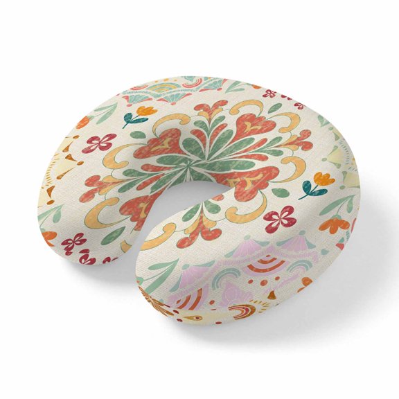 Neck Pillow Ergonomic Memory Foam U Shaped Pillows,Turkey Floral Pattern Soft Portable Neck Head Support Cushion Pillow for Travel Airplane Car Office Use,Retro Bohemian Art