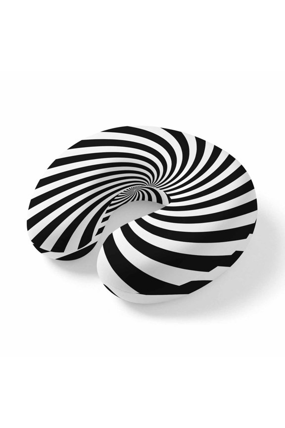 Neck Pillow Ergonomic Memory Foam U Shaped Pillows,White Black Striped Swirl Soft Portable Neck Head Support Cushion Pillow for Travel Airplane Car Office Use,Optical Illusion Background