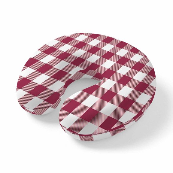Neck Pillow Ergonomic Memory Foam U Shaped Pillows,Wine Red and White Plaid Soft Portable Neck Head Support Cushion Pillow for Travel Airplane Car Office Use,Modern Rustic