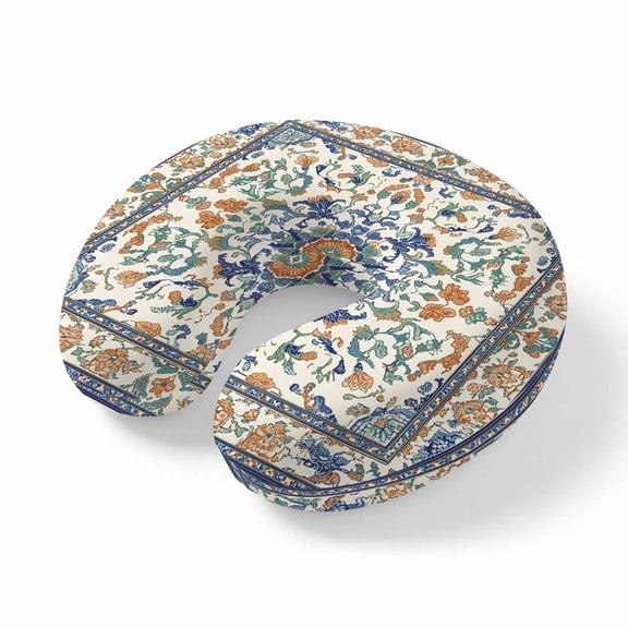 Neck Pillow, Ethnic Rustic Memory Foam U-Shaped Travel Pillow for Airplane Car Train Office Nap, Portable Soft Head Neck Support for Sleeping & Reclining Boho Southwestern Heritage Orange Blue Green