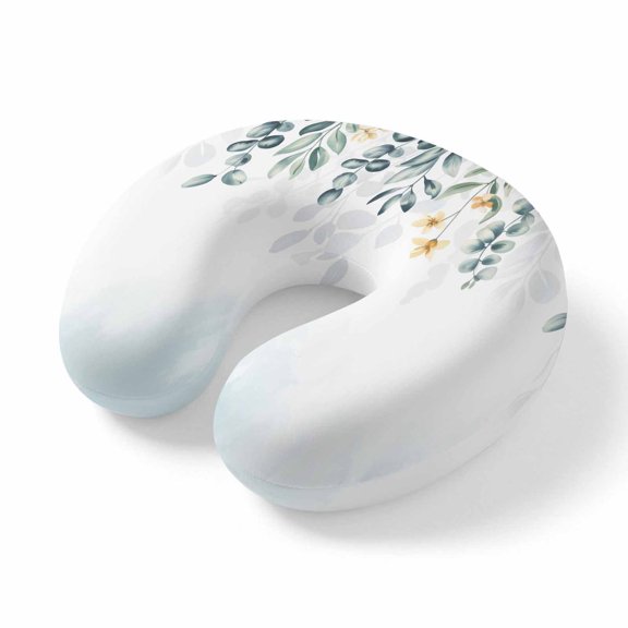 Neck Pillow, Eucalyptus Leaves Memory Foam U-Shaped Travel Pillow for Airplane Car Train Office Nap, Portable Soft Head Neck Support for Sleeping & Reclining Blue Green Summer Botanical Weeping