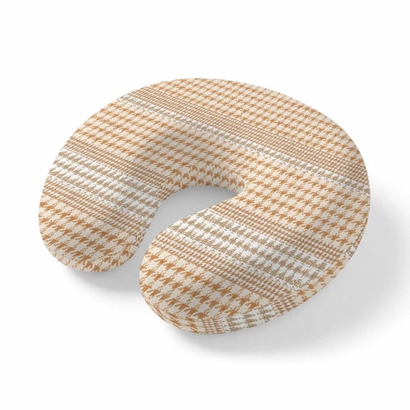 Neck Pillow Farm Lattice Houndstooth Pattern Travel Pillow Memory Foam U Shaped Pillows, Rustic Beige Khaki Plaid Travel Neck Pillows for Airplane Car Office Home Sleeping Rest