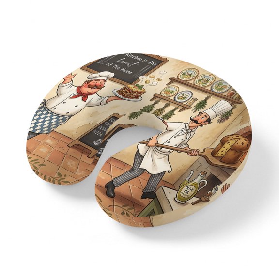 Neck Pillow Farmhouse Chef Illustration Travel Pillow Memory Foam U Shaped Pillows, Vintage Cartoon Food Print Travel Neck Pillows for Airplane Car Office Home Sleeping Rest