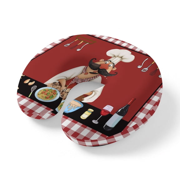 Neck Pillow, Fat Chefs Memory Foam U-Shaped Travel Pillow for Airplane Car Train Office Nap, Portable Soft Head Neck Support for Sleeping & Reclining Kitchen Cooking Gourmet Red Buffalo Plaid