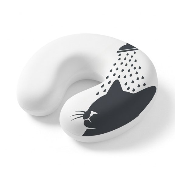 Neck Pillow Funny Cat Travel Pillow Memory Foam U Shaped Pillows, Cartoon Grey White Shadow Travel Neck Pillows for Airplane Car Office Home Sleeping Rest