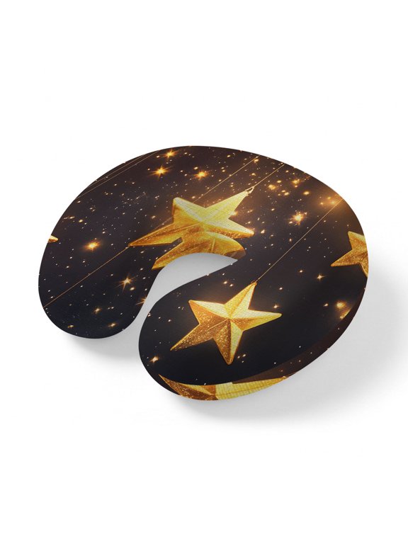 Neck Pillow Gold Star Starry Sky Travel Pillow Memory Foam U Shaped Pillows, Galaxy Theme Travel Neck Pillows for Airplane Car Office Home Sleeping Rest