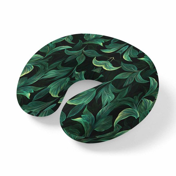 Neck Pillow, Green Leaf Memory Foam U-Shaped Travel Pillow for Airplane Car Train Office Nap, Portable Soft Head Neck Support for Sleeping & Reclining Nature Vines Branch Summer Tropical Plant