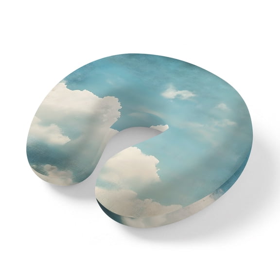 Neck Pillow, Grey Blue Sky Memory Foam U-Shaped Travel Pillow for Airplane Car Train Office Nap, Portable Soft Head Neck Support for Sleeping & Reclining Vintage White Clouds Nature