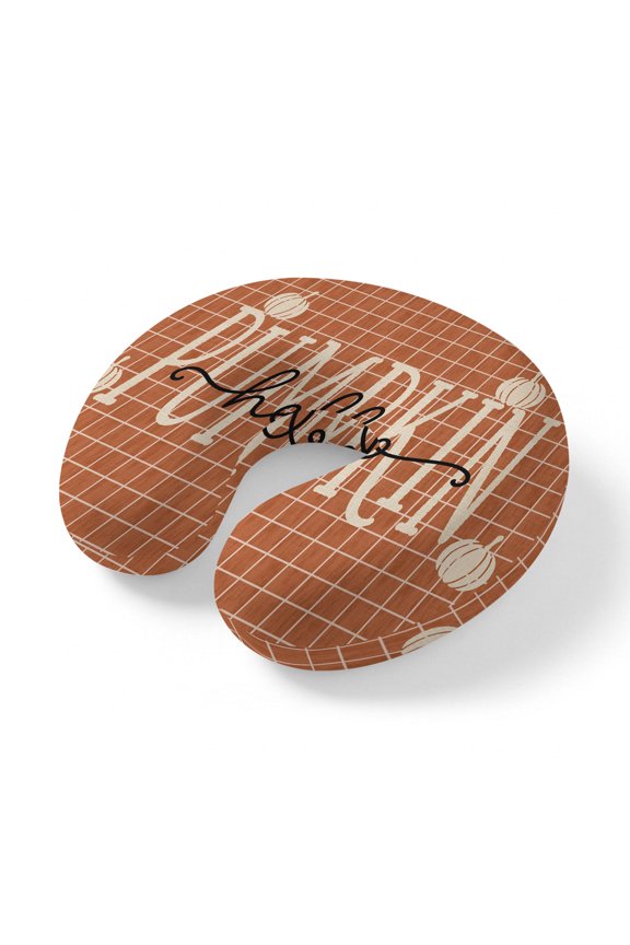 Neck Pillow Hello Pumpkin Terracotta Buffalo Plaid Travel Pillow Memory Foam U Shaped Pillows, Thanksgiving Plant Travel Neck Pillows for Airplane Car Office Home Sleeping Rest