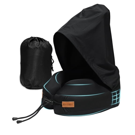 Neck Pillow with Hood, Travel Pillow for Sleeping, Memory Foam Airplane Pillow for Long Flight, Portable Travel Neck Pillow for Flight, Drive, Work, Rest, with Storage Bag