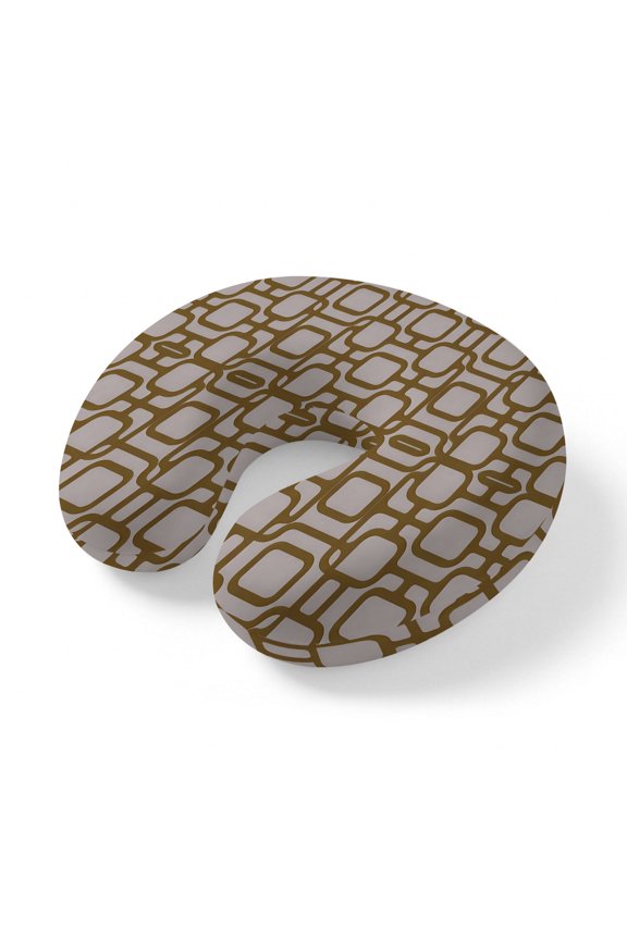 Neck Pillow, Interlocking Loops Bronze Memory Foam U-Shaped Travel Pillow for Airplane Car Train Office Nap, Portable Soft Head Neck Support for Sleeping & Reclining Geometric Middle Century Modern