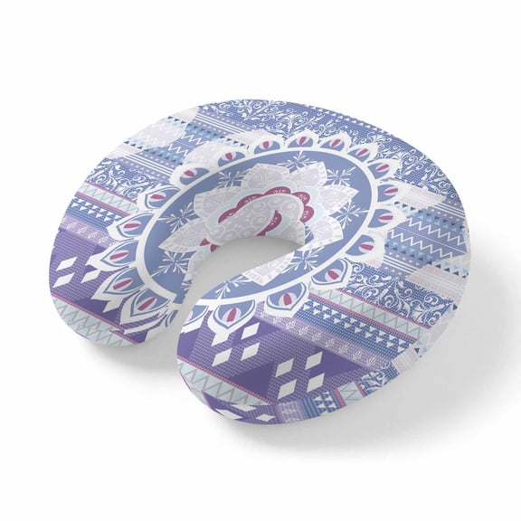 Neck Pillow Lavender Mandala Bohemia Flower Texture Travel Pillow Memory Foam U Shaped Pillows, Geometric Travel Neck Pillows for Airplane Car Office Home Sleeping Rest