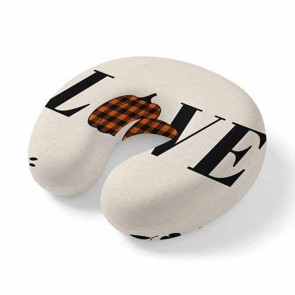 Neck Pillow Love Fall Farm Pumpkins Travel Pillow Memory Foam U Shaped Pillows, Vintage Leaf on Linen Travel Neck Pillows for Airplane Car Office Home Sleeping Rest