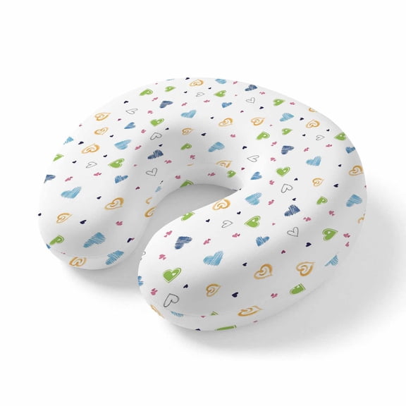 Neck Pillow Love Seamless Romantic Heart Travel Pillow Memory Foam U Shaped Pillows, Cartoon Style Travel Neck Pillows for Airplane Car Office Home Sleeping Rest