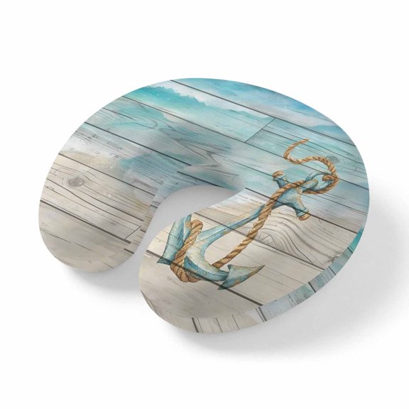 Neck Pillow Marine Nautical Anchor Farm Wood Grain Travel Pillow Memory Foam U Shaped Pillows, Ocean Beach Theme Travel Neck Pillows for Airplane Car Office Home Sleeping Rest