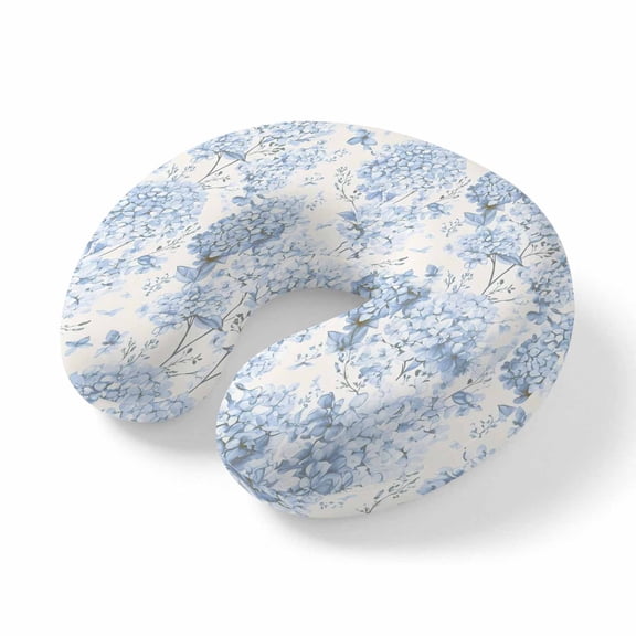 Neck Pillow Memory Foam,Blue Floral Soft Breathable U-Shaped Travel Pillows,Garden Petals Flower Botanical Tree Branch Lightweight Ergonomic Neck Support Cushion for Office Airplane 11.4"x11.4"x3.9"