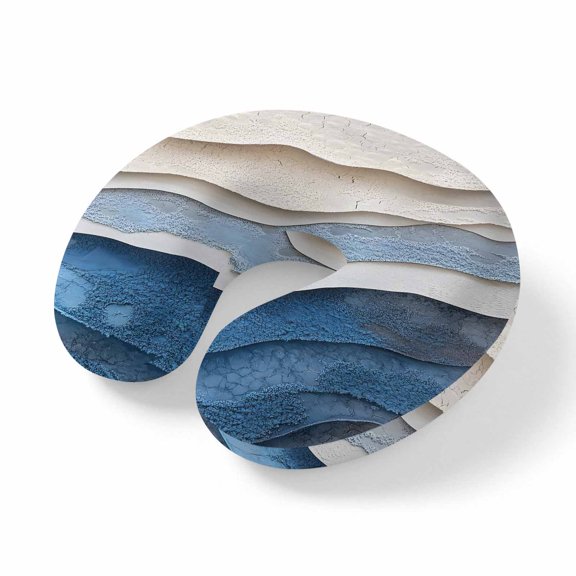 Neck Pillow Memory Foam, Blue Ombre Soft Breathable U-Shaped Travel Pillows, Modern Wave Abstract Art Lightweight Ergonomic Neck Support Cushion for Home Office Airplane 11.4"x11.4"x3.9"