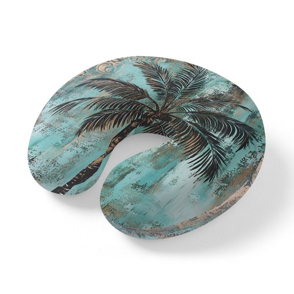 Neck Pillow Memory Foam, Boho Coastal Tree Soft Breathable U-Shaped Travel Pillows, Ocean Vintage Tropical Plant Flower Lightweight Ergonomic Neck Support Cushion for Home Office Airplane