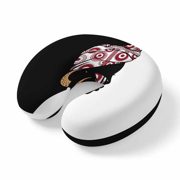 Neck Pillow Memory Foam,Boho Soft Breathable U-Shaped Travel Pillows,Abstract Bohemia Womens Moons Scarf Black White Lightweight Ergonomic Neck Support Cushion for Office Airplane 11.4"x11.4"x3.9"