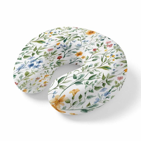 Neck Pillow Memory Foam,Botanical Flower Soft Breathable U-Shaped Travel Pillows,Plant Tree Branch Floral Spring Leaf Lightweight Ergonomic Neck Support Cushion for Office Airplane 11.4"x11.4"x3.9"