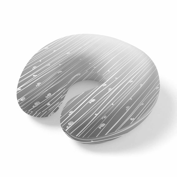 Neck Pillow Memory Foam,Gray Flower Soft Breathable U-Shaped Travel Pillows,Geometric Stripe Gradient Branch Minimalist Lightweight Ergonomic Neck Support Cushion for Office Airplane 11.4"x11.4"x3.9"