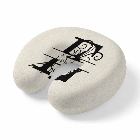 Neck Pillow Memory Foam, Letter E Soft Breathable U-Shaped Travel Pillows, Monogram Words Lightweight Ergonomic Neck Support Cushion for Home Office Airplane 11.4"x11.4"x3.9"