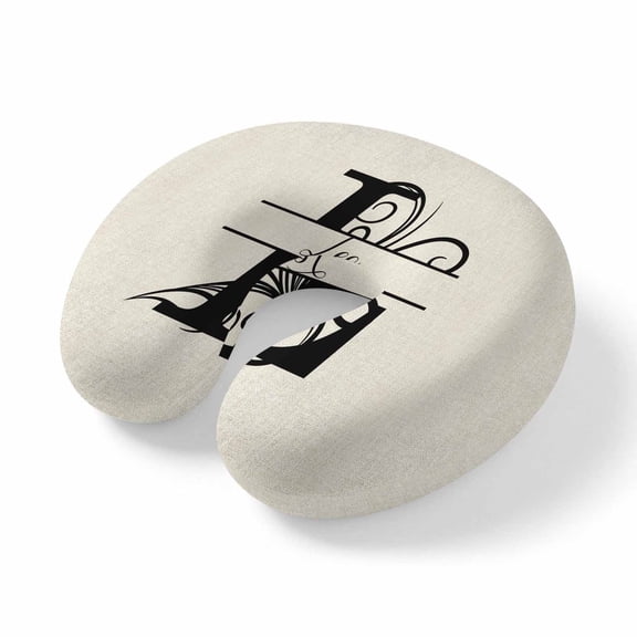 Neck Pillow Memory Foam, Letter L Soft Breathable U-Shaped Travel Pillows, Monogram Words Lightweight Ergonomic Neck Support Cushion for Home Office Airplane 11.4"x11.4"x3.9"